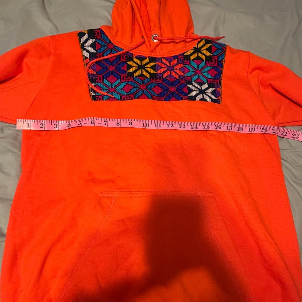 Orange Geometric Embroidery Patterned Women's Hoo… - image 7